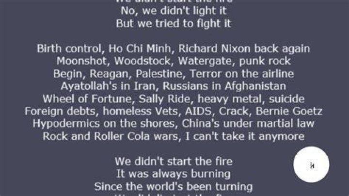 What does the song we didn't start the fire mean?