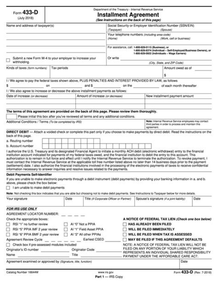 What is Form 433d?