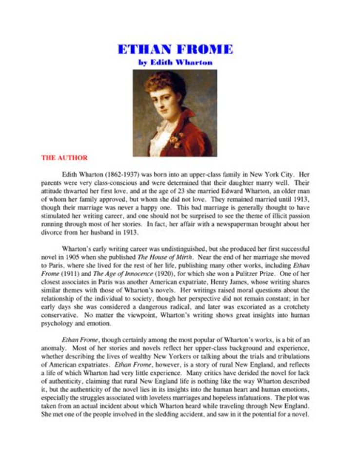 Why did Edith Wharton write Ethan Frome?